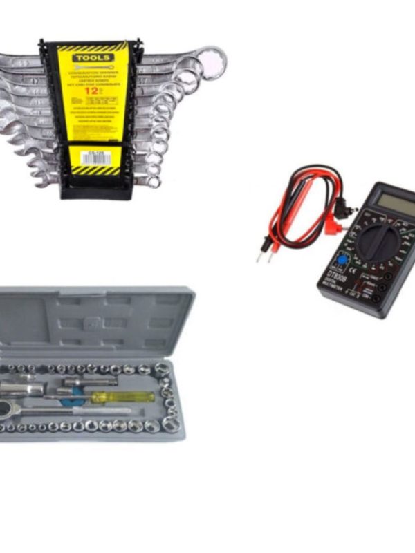 Chei fixe CHROME set 12 bucati + Trusa 40 chei cu clichet reversibil inclus + CADOU un multimetru!