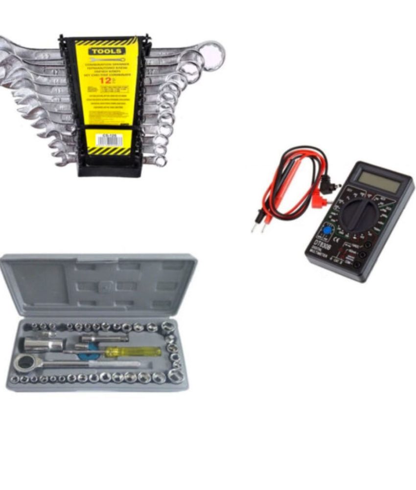 Chei fixe CHROME set 12 bucati + Trusa 40 chei cu clichet reversibil inclus + CADOU un multimetru!