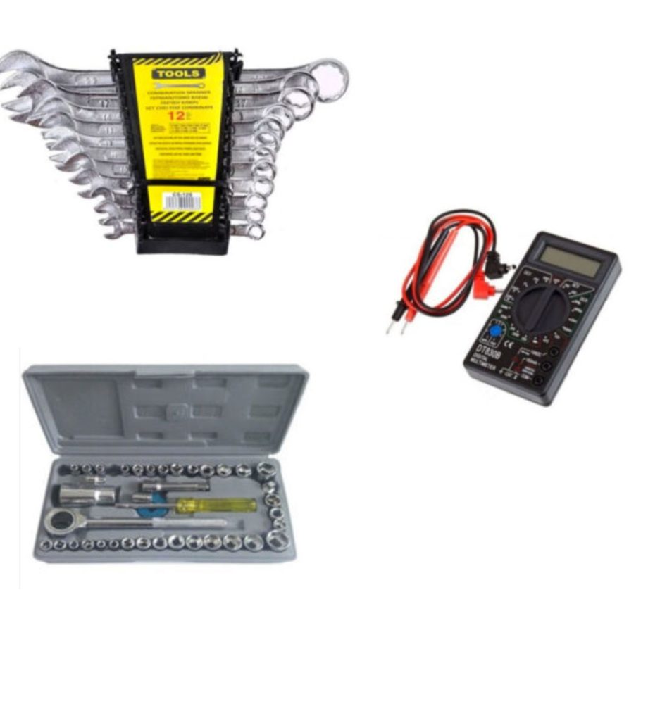 Chei fixe CHROME set 12 bucati + Trusa 40 chei cu clichet reversibil inclus + CADOU un multimetru!