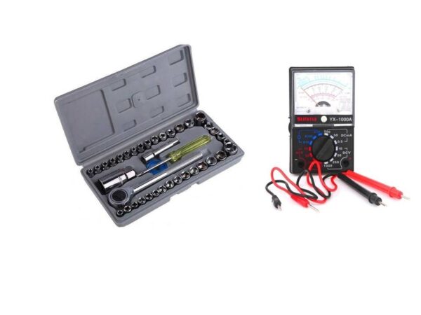 Trusa 40 chei tubulare cu clichet reversibil cu maner + Multimetru analog DT-830B