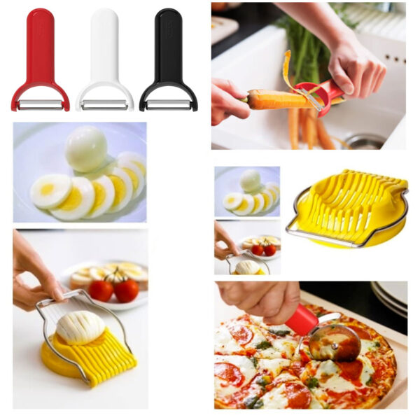 Feliator Oua + Feliator Pizza + Cutit pentru decojit fructe si legume, lama inox