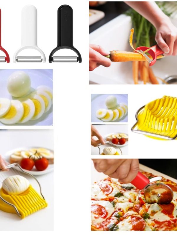 Feliator Oua + Feliator Pizza + Cutit pentru decojit fructe si legume, lama inox
