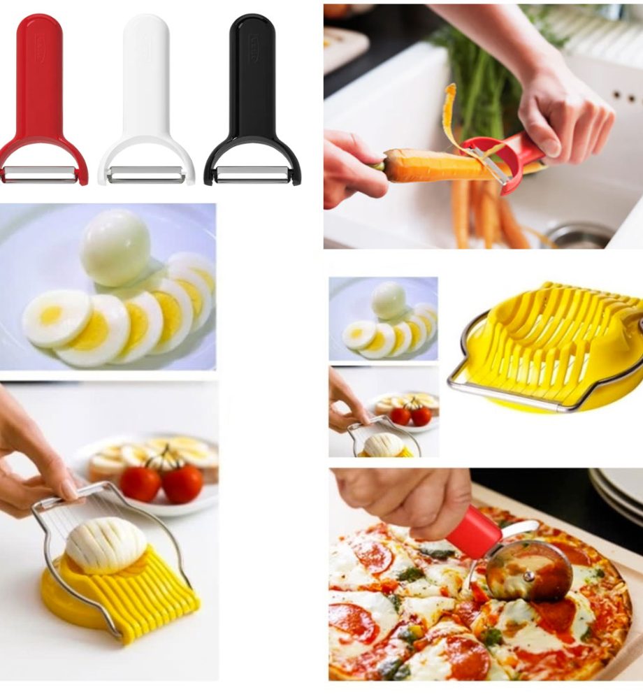 Feliator Oua + Feliator Pizza + Cutit pentru decojit fructe si legume, lama inox