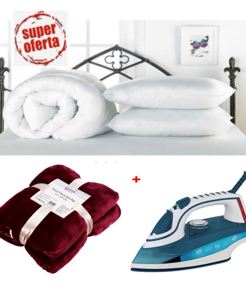 Pilota matlasata alba 180x210cm + 2 perne 50x70cm + Fier de calcat cu aburi + Cadou o Patura fleece