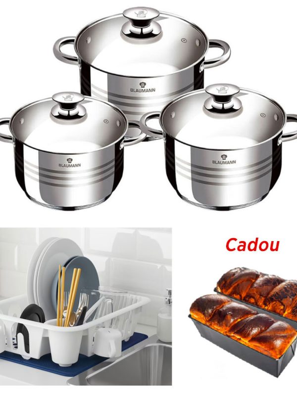 Oale 6 Piese inox Blaumann Flexi Line, 3 straturi + Uscator de vase, alb + CADOU 2 Tavi de cozonac!