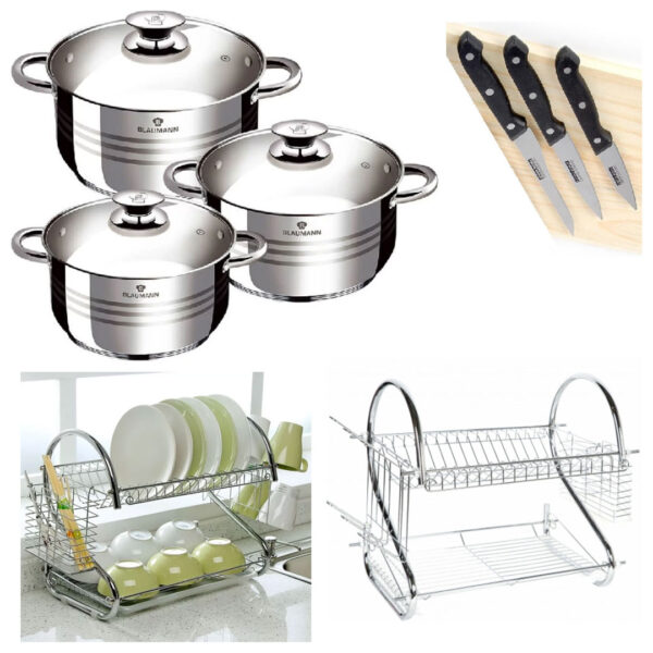 Oale Blaumann Germania, Set 6 Piese, inox, 3 straturi + Suport de vase inox + Set 3 Cutite inox!