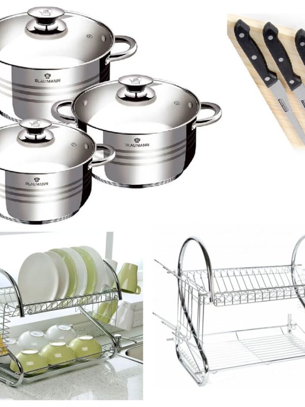 Oale Blaumann Germania, Set 6 Piese, inox, 3 straturi + Suport de vase inox + Set 3 Cutite inox!