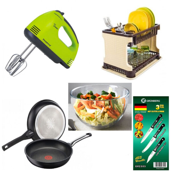 Mixer Electric + Set 2 TIGAI teflon 24cm + Suport de Vase etajat tip RATAN + Bol Salata din sticla + CADOU UN SET DE 3 CUTITE inox