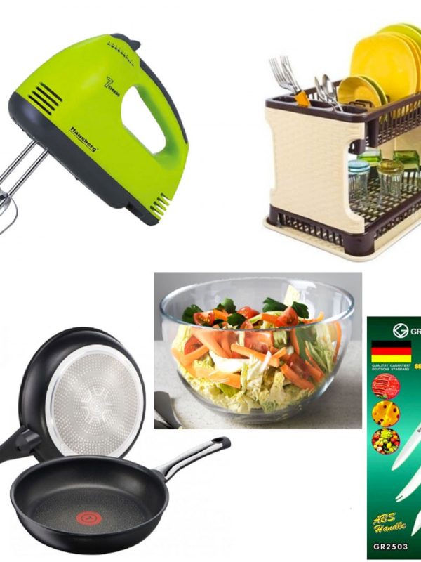 Mixer Electric + Set 2 TIGAI teflon 24cm + Suport de Vase etajat tip RATAN + Bol Salata din sticla + CADOU UN SET DE 3 CUTITE inox
