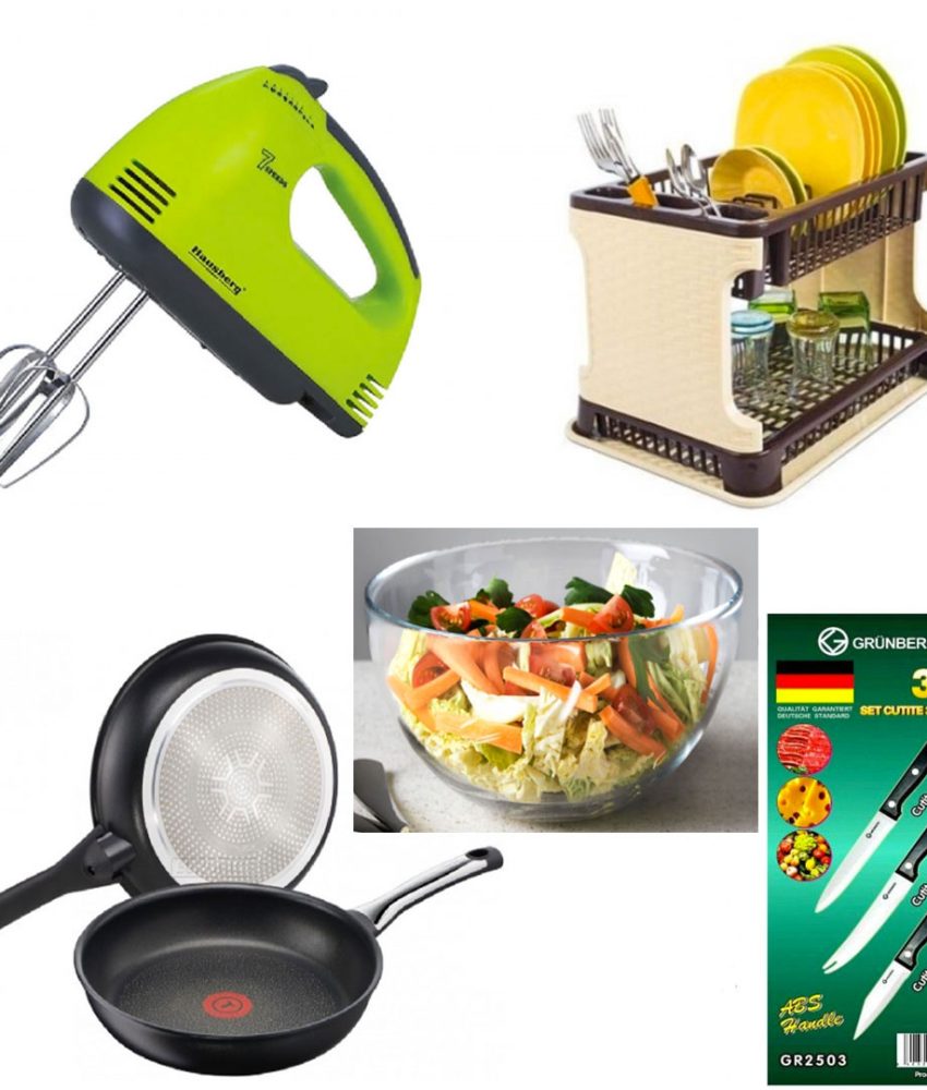 Mixer Electric + Set 2 TIGAI teflon 24cm + Suport de Vase etajat tip RATAN + Bol Salata din sticla + CADOU UN SET DE 3 CUTITE inox