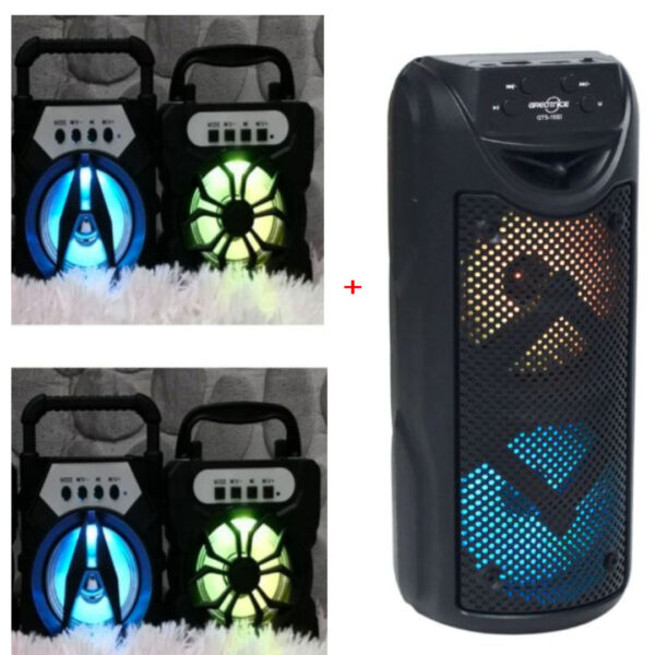 Boxa Portabila Bluetooth GTS 1550, Micri SD, USB, Leduri, 100W + CADOU 1 Boxa cu Bluetooth, Radio si Leduri!