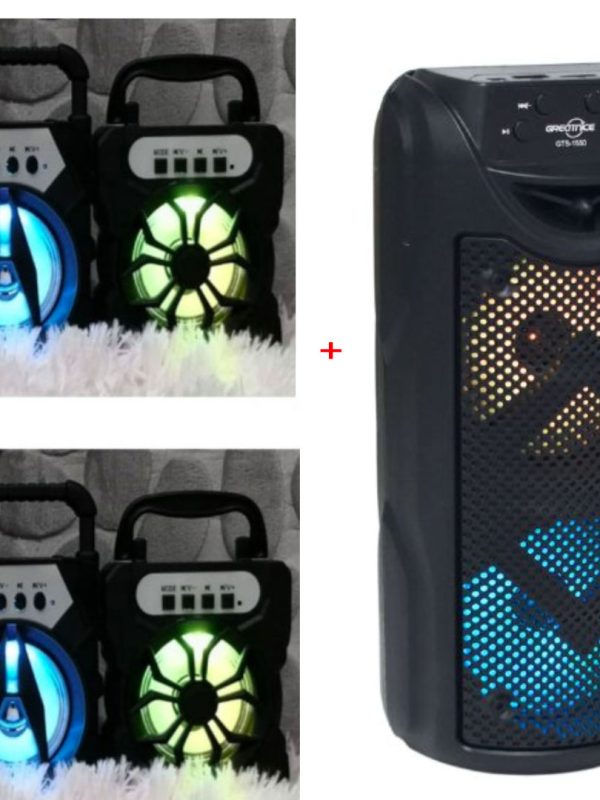 Boxa Portabila Bluetooth GTS 1550, Micri SD, USB, Leduri, 100W + CADOU 1 Boxa cu Bluetooth, Radio si Leduri!