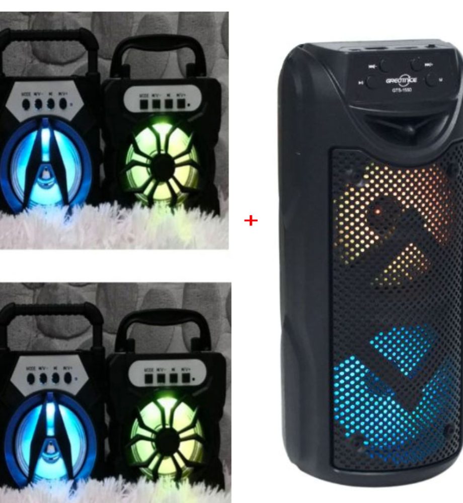 Boxa Portabila Bluetooth GTS 1550, Micri SD, USB, Leduri, 100W + CADOU 1 Boxa cu Bluetooth, Radio si Leduri!
