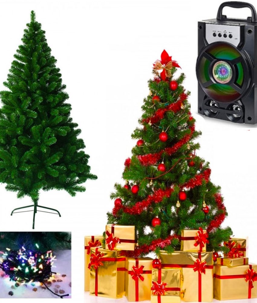 Brad artificial de Craciun, 1.8m complet impodobit + Suport + Instalatie leduri + Super Boxa CADOU, cu Joc de lumini, Bluetooth, Card, USB, Radio FM!