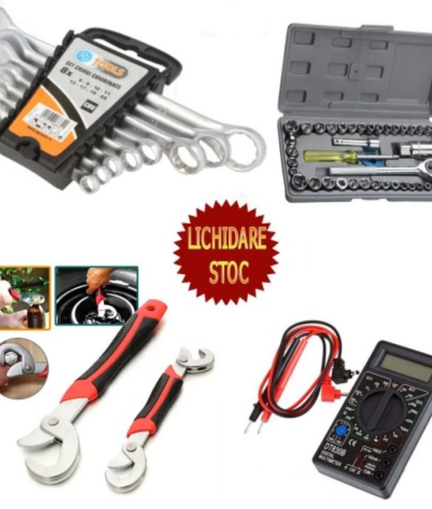 Chei fixe CHROME, set 8 piese + Trusa 40 chei cu clichet reversibil inclus + Set 2 Chei Snap n Grip + CADOU un multimetru!