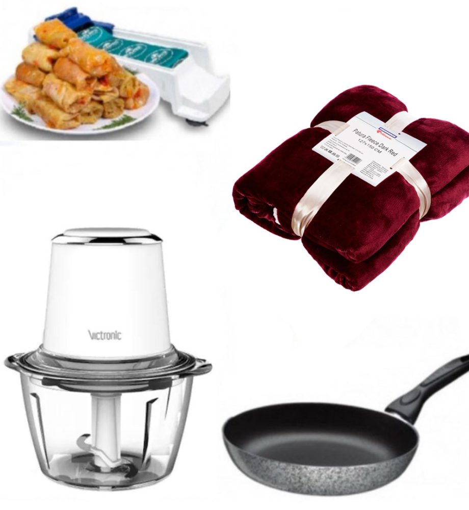 Robot Electric Chopper/Tocator, Pentru Toate Tipurile De Alimente + Tigaie teflon Delis 24cm + Aparat de facut sarmale + CADOU Patura pufoasa fleece!