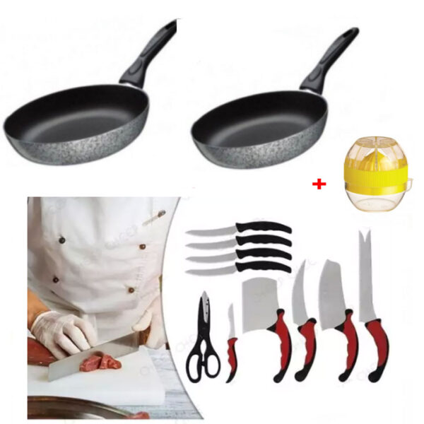 Cutite ultra performante Contour Pro V Knives, Set 11 bucati, forjate la cald, cu suport magnetic + Set 2 Tigai teflon non-stick + CADOU 1 Storcator de citrice!
