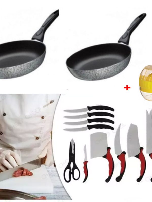 Cutite ultra performante Contour Pro V Knives, Set 11 bucati, forjate la cald, cu suport magnetic + Set 2 Tigai teflon non-stick + CADOU 1 Storcator de citrice!