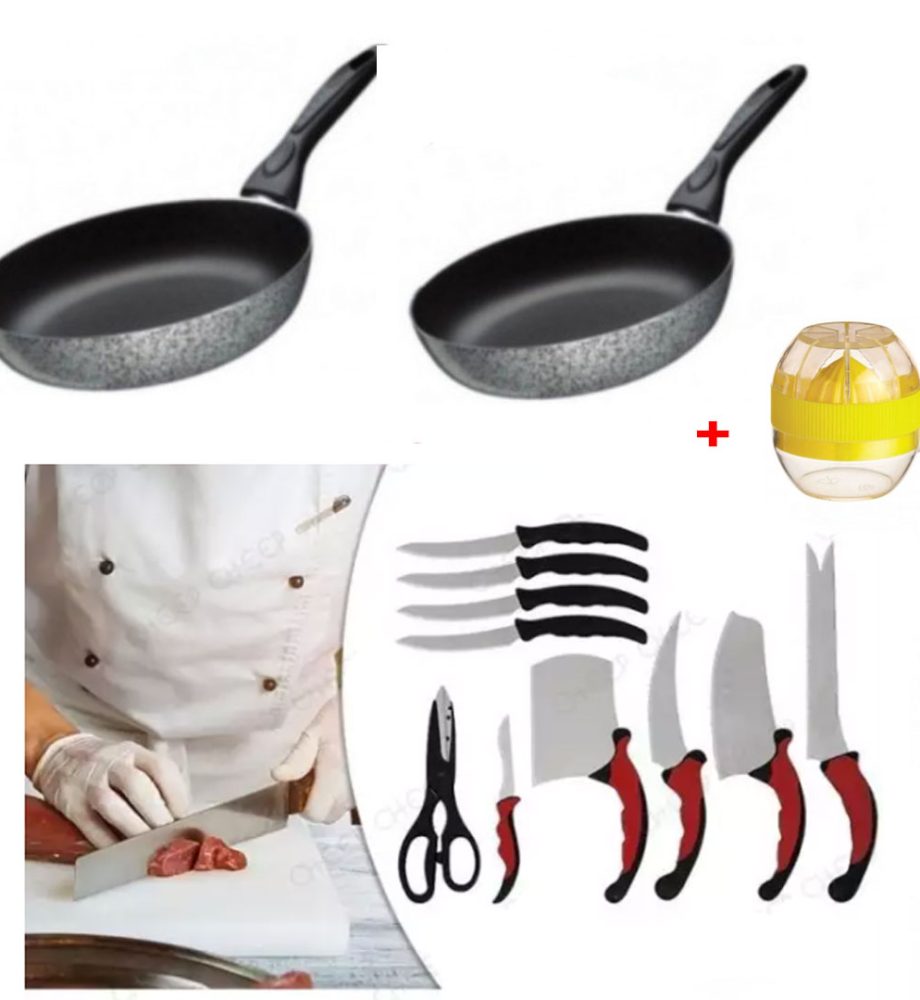Cutite ultra performante Contour Pro V Knives, Set 11 bucati, forjate la cald, cu suport magnetic + Set 2 Tigai teflon non-stick + CADOU 1 Storcator de citrice!