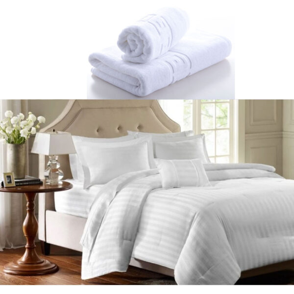 Lenjerie Damasc 4 piese, bumbac Policoton, Oferta Luxury, tip Hotelier + Cadou 1 Prosop de baie, 140x90cm, 420g, pufos, alb sau alte culori!