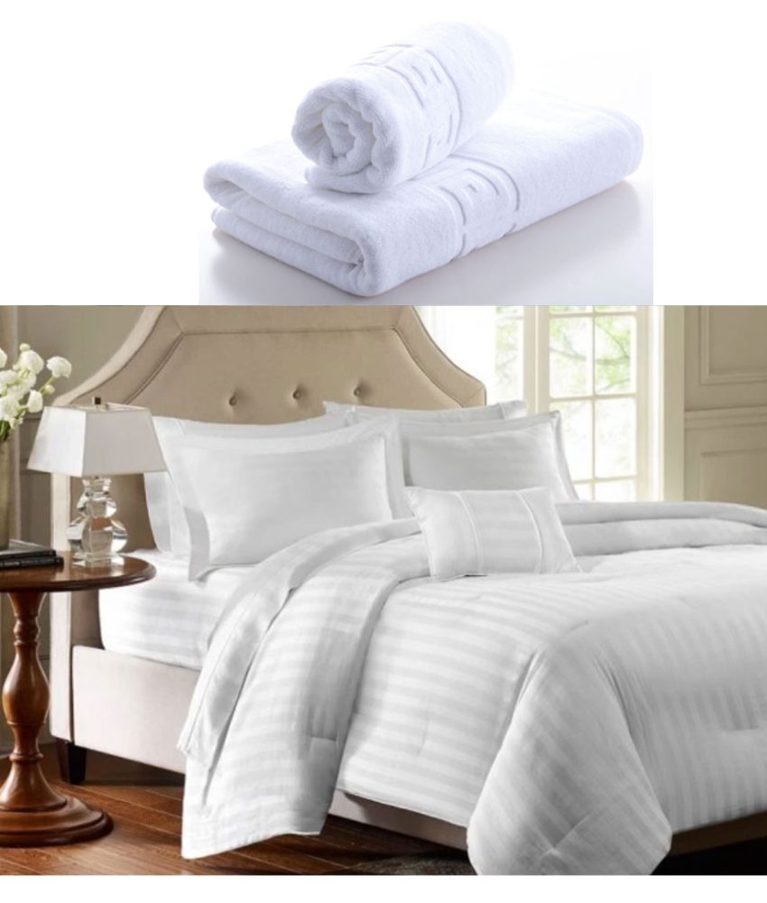 Lenjerie Damasc 4 piese, bumbac Policoton, Oferta Luxury, tip Hotelier + Cadou 1 Prosop de baie, 140x90cm, 420g, pufos, alb sau alte culori!