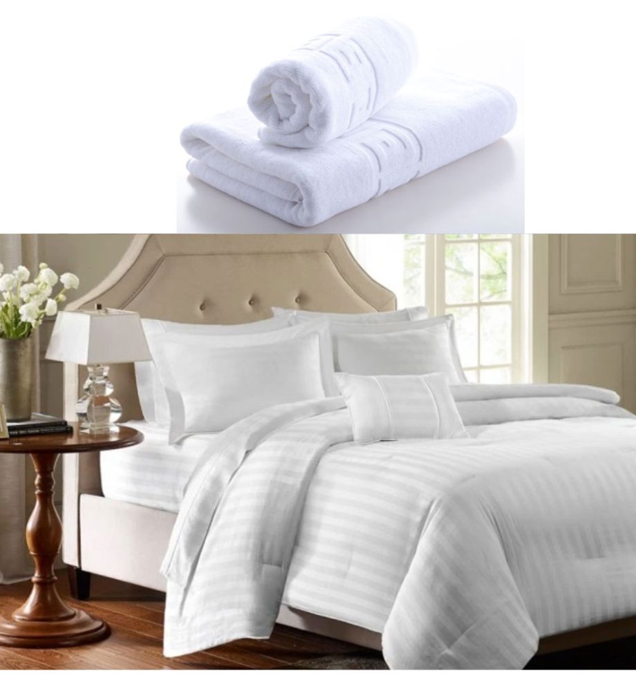 Lenjerie Damasc 4 piese, bumbac Policoton, Oferta Luxury, tip Hotelier + Cadou 1 Prosop de baie, 140x90cm, 420g, pufos, alb sau alte culori!