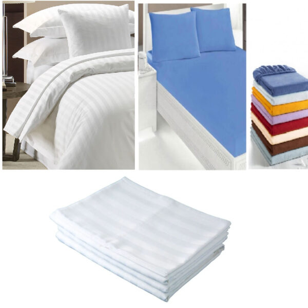Lenjerie Damasc bumbac Policoton King Size, 4 piese, pat dublu + Protectie saltea frotir cu elastic + 2 Huse protectie perne 50/70cm