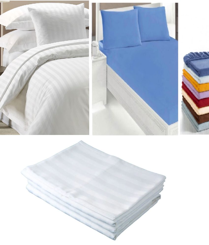 Lenjerie Damasc bumbac Policoton King Size, 4 piese, pat dublu + Protectie saltea frotir cu elastic + 2 Huse protectie perne 50/70cm