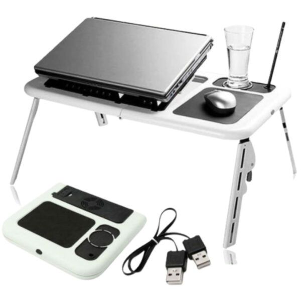 Masa laptop E-Table, cooler, 2 ventilatoare, suport pentru mouse si pahar
