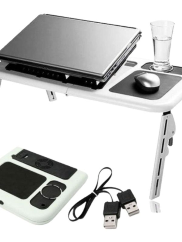 Masa laptop E-Table, cooler, 2 ventilatoare, suport pentru mouse si pahar