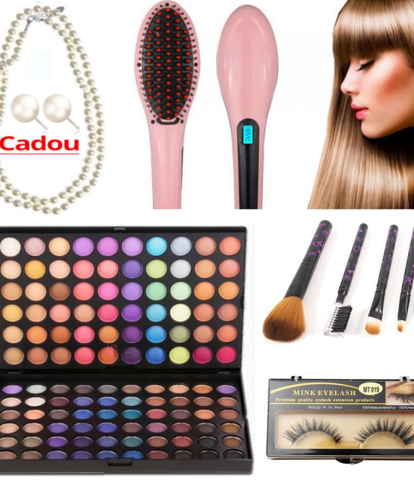 Perie electrica profesionala de indreptat parul Straight Brush + Trusa Profesionala Farduri,120 culori + Set 5 pensule make-up + Set gene false! Cadou Set Colier perle, bratara si cercei!