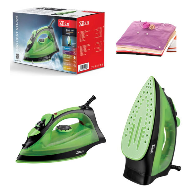 Fier de calcat Zilan ZLN-2188, Talpa ceramica, 2200 W, Auto-curatare, 0.30 l, 1.5 m, Alb/Verde