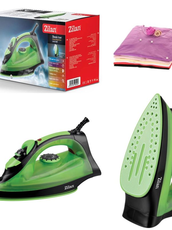 Fier de calcat Zilan ZLN-2188, Talpa ceramica, 2200 W, Auto-curatare, 0.30 l, 1.5 m, Alb/Verde