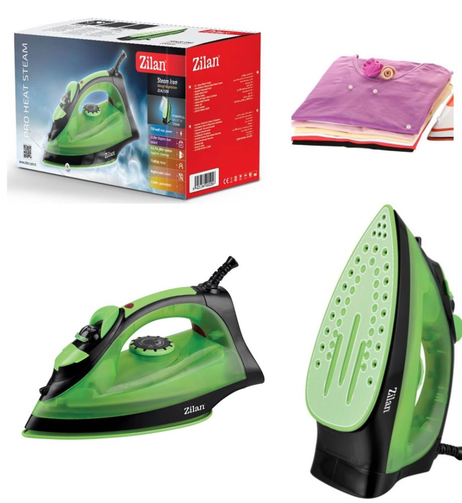 Fier de calcat Zilan ZLN-2188, Talpa ceramica, 2200 W, Auto-curatare, 0.30 l, 1.5 m, Alb/Verde