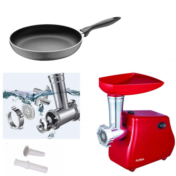 Masina De Tocat Carne Victronic MG5002, Rosu/Negru, Putere 1200W, Accesorii Umplut Carnati, Functie Revers,1.6kg/Min + CADOU 1 Tigaie teflon 24cm, non-stick!