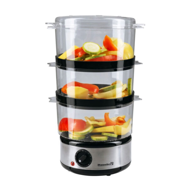 Aparat de gatit cu aburi Hausberg HB-1355, capacitate 7.2L, 400W, pe 3 nivele