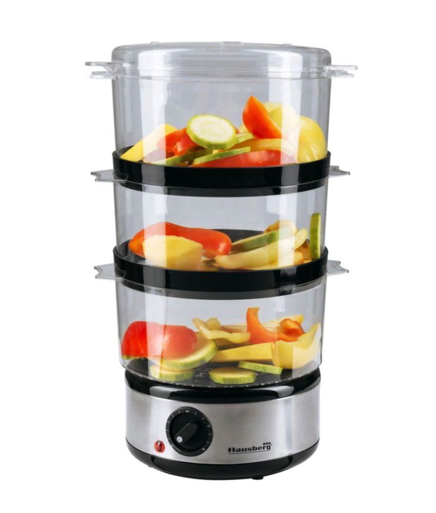 Aparat de gatit cu aburi Hausberg HB-1355, capacitate 7.2L, 400W, pe 3 nivele