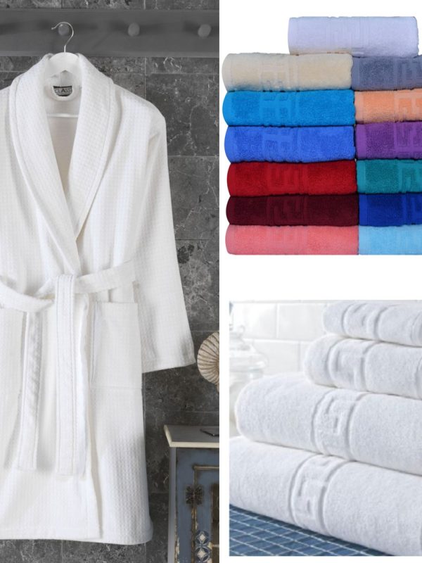 Halat de baie Velour bumbac 100% + Set 3 Prosoape 600g tip hotelier, albe sau colorate!