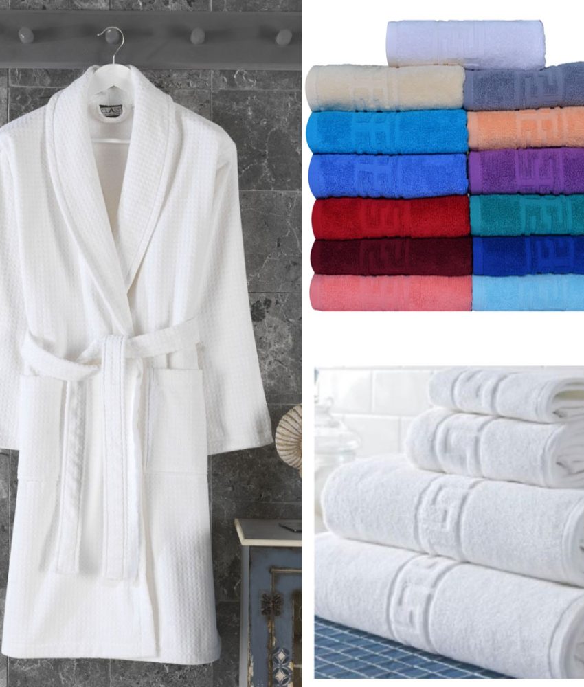 Halat de baie Velour bumbac 100% + Set 3 Prosoape 600g tip hotelier, albe sau colorate!