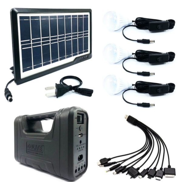 Kit alimentare curent cu Panou Solar + 3 Becuri cu acumulator reincarcabil, USB, Lanterna Led!
