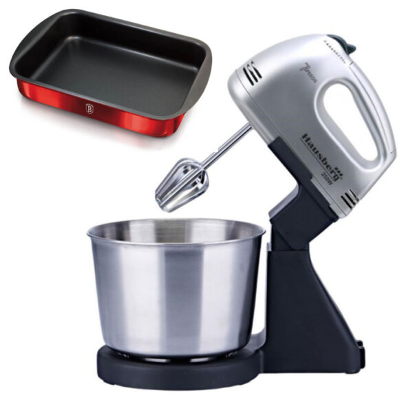 Mixer Cu Bol rotativ HAUSBERG HB-3551NG, 7 viteze, putere 250W, bol din inox de 2 l + Cadou tava cuptor teflonata 38x26x5,5cm