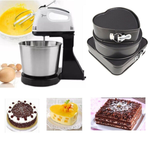 Mixer electric cu bol inox, Hausberg, 2 l, 7 viteze, 250w + 3 Forme pentru prajituri, cu baza detasabila si forme diferite!