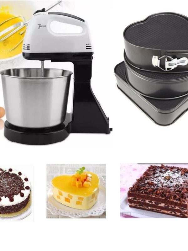 Mixer electric cu bol inox, Hausberg, 2 l, 7 viteze, 250w + 3 Forme pentru prajituri, cu baza detasabila si forme diferite!