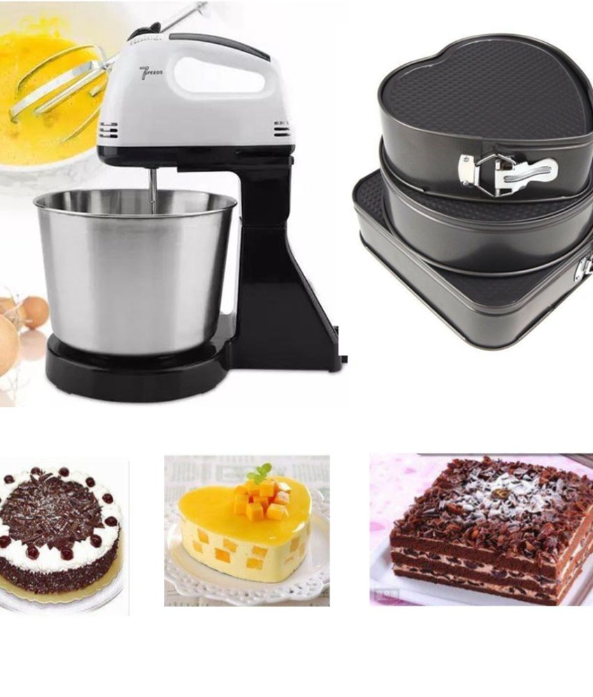 Mixer electric cu bol inox, Hausberg, 2 l, 7 viteze, 250w + 3 Forme pentru prajituri, cu baza detasabila si forme diferite!