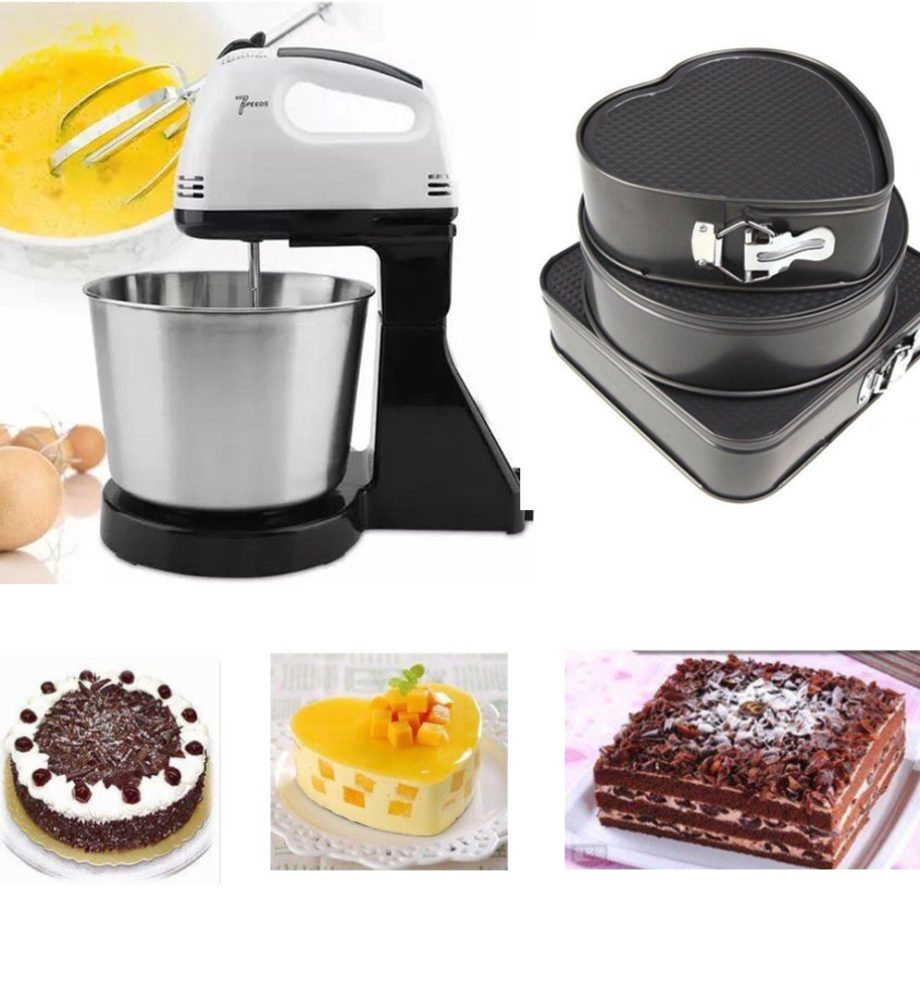 Mixer electric cu bol inox, Hausberg, 2 l, 7 viteze, 250w + 3 Forme pentru prajituri, cu baza detasabila si forme diferite!