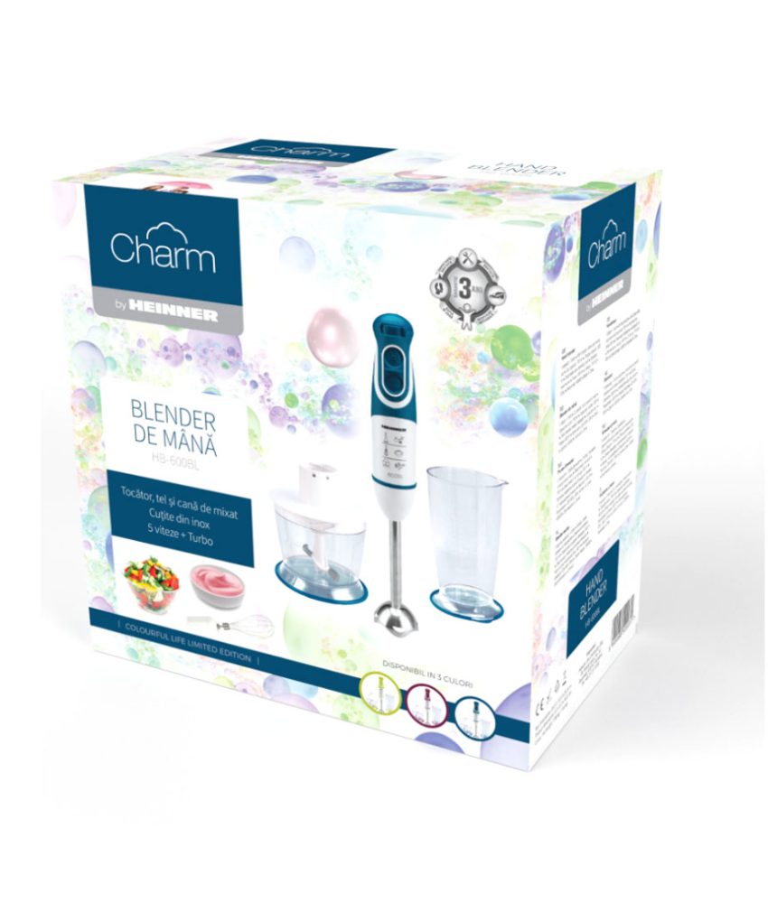 Mixer vertical Heinner Charm HB-600BL, 600 W, 2 viteze, albastru