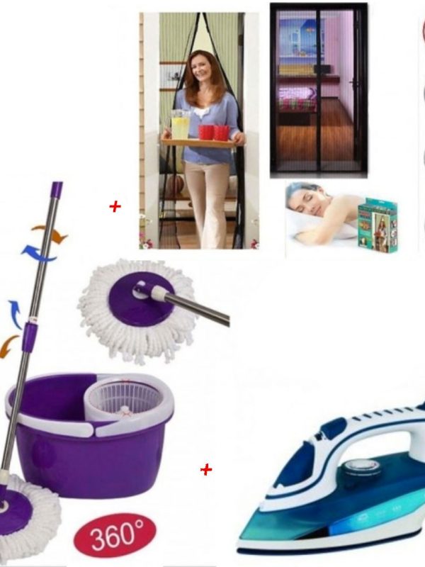 Mop rotativ cu galeata, Easy Clean + Fier de Calcat cu aburi Ultra Slide + Cadou Perdea Anti Insecte Magic Mesh cu inchidere magnetica!