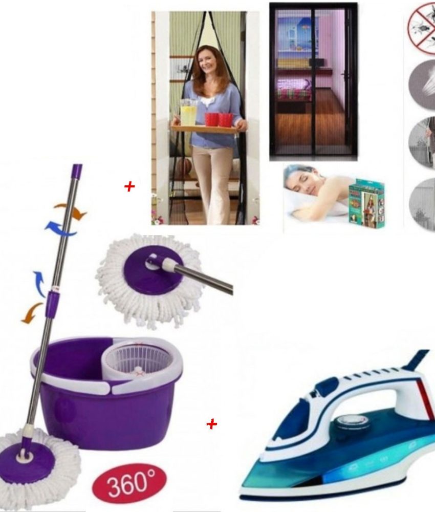 Mop rotativ cu galeata, Easy Clean + Fier de Calcat cu aburi Ultra Slide + Cadou Perdea Anti Insecte Magic Mesh cu inchidere magnetica!