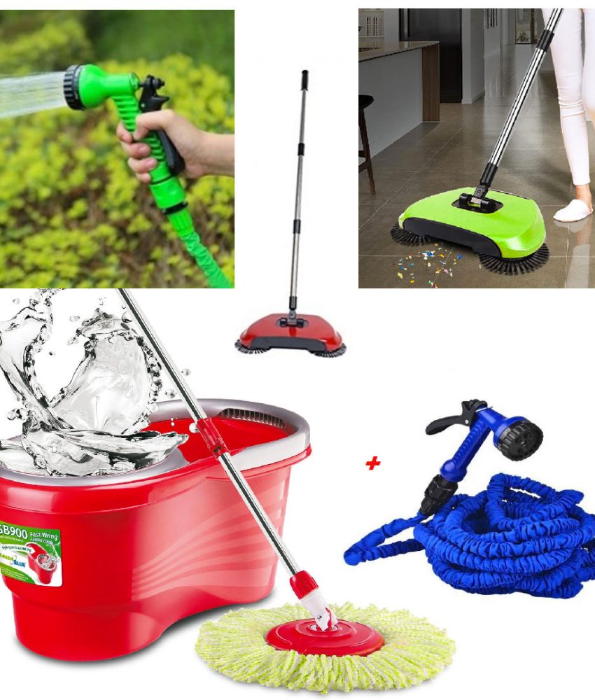 Mop rotativ cu galeata + CADOU Matura profesionala 3in1, Rotatie 360 grade + Tava colectare cu magnet pentru praf + Furtun extensibil Magic Hose + Pistol de apa cu 8 functii