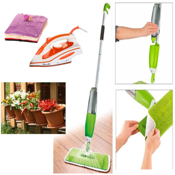Mop cu pulverizator 2 in 1 Super Spray + Fier de calcat Ultra Slide + CADOU set 3 ghivece flori